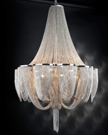 Lámpara chandelier MINERVA de cadenas níquel oscura con 15 Luces