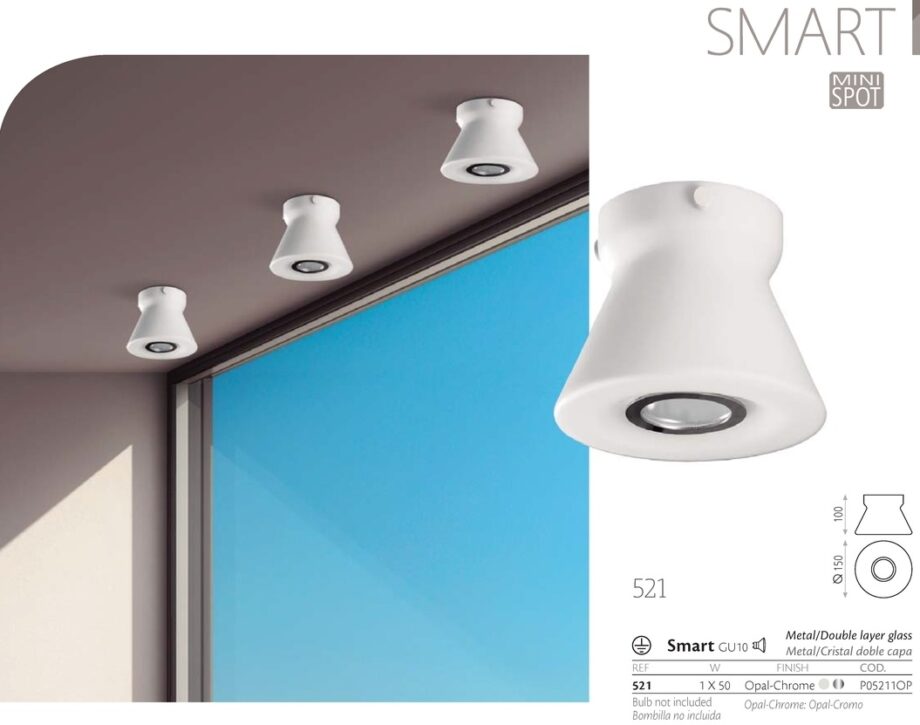 SMART: Mini plafón superficie cristal opal Gu10,  521  Acb Iluminación. STOCK DISPONIBLE EN TIENDA*