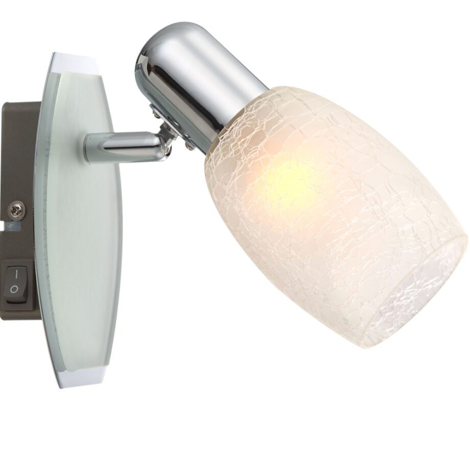 CYCLONE: Foco orientable cromo con cristal craquelé para bombilla E14, 54917-1 Globo Lighting. Con interruptor. STOCK DISPONIBLE EN TIENDA