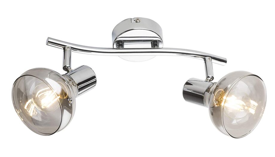 LOTHAR: Regleta de dos focos cromo con tulipas de cristal fume, para bombillas E14 Led, 5492 1-2 Globo Lighting. 28cm. STOCK DISPONIBLE EN TIENDA