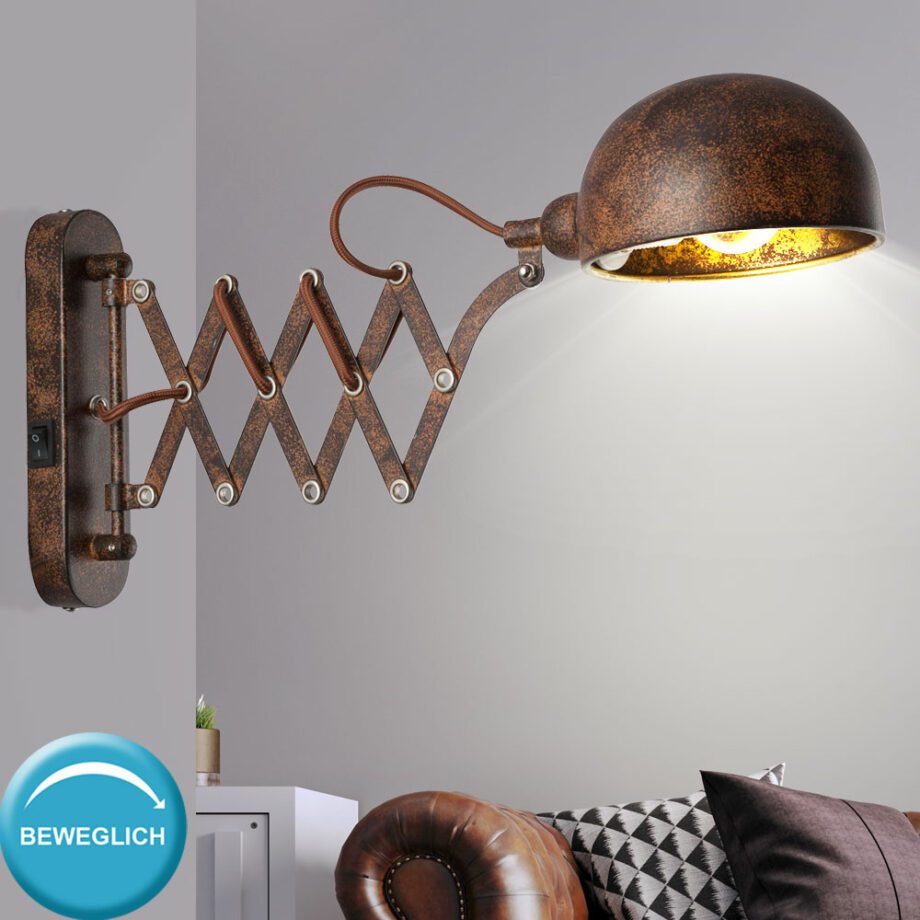 Flexo de pared XIRENA extensible rústico con interior pan de oro
