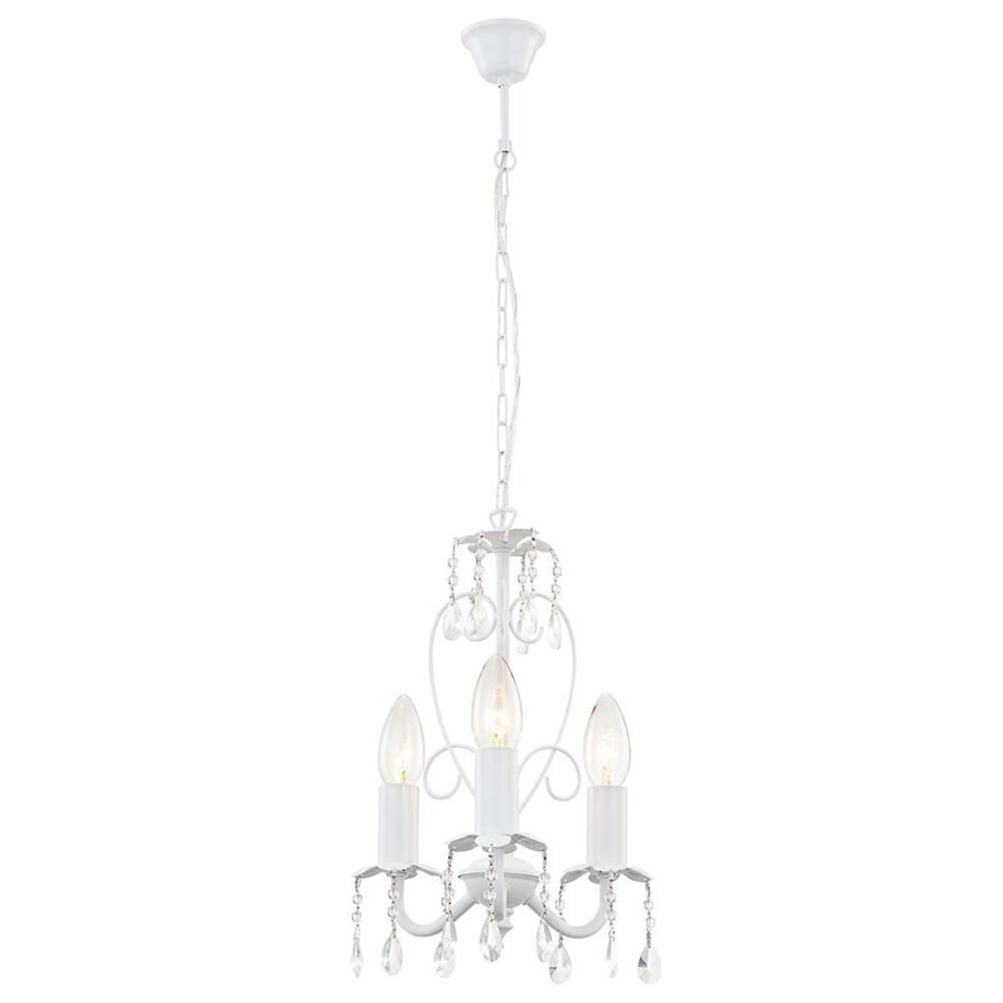 PINJA: Chandelier blanca y  acrílica con 3 bombillas E14, 63126-3 Globo Lighting. STOCK DISPONIBLE EN TIENDA_
