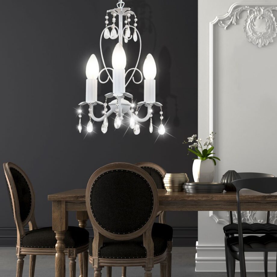 PINJA: Chandelier blanca y  acrílica con 3 bombillas E14, 63126-3 Globo Lighting. STOCK DISPONIBLE EN TIENDA_