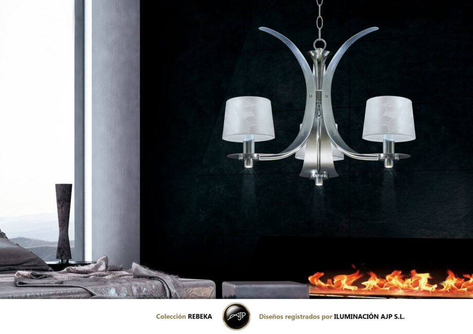 REBEKA: Lámpara cromo y pan plata 3 brazos con Led 3068 Ajp Iluminación. STOCK DISPONIBLE EN TIENDA
