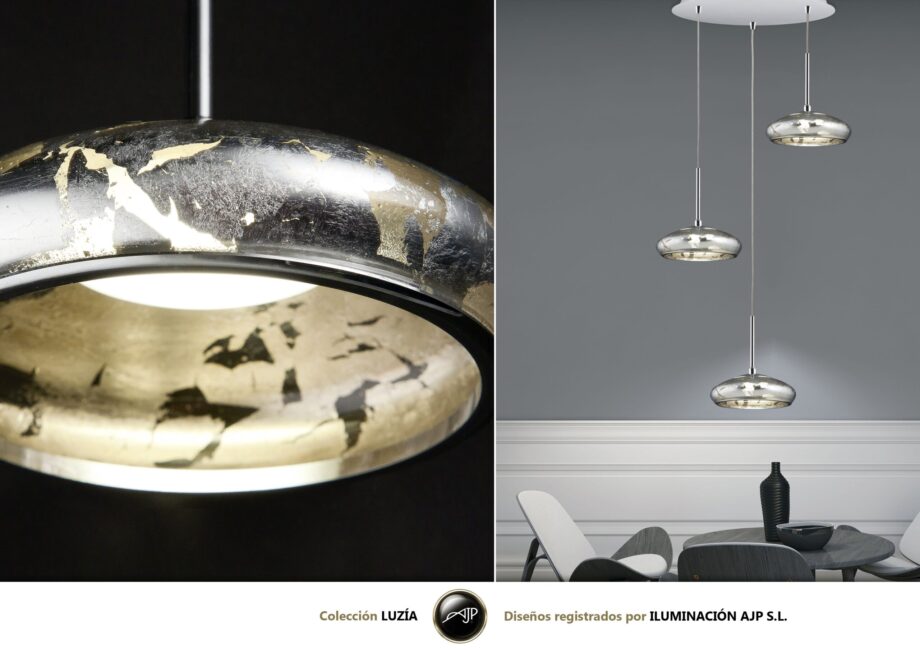 LUZIA: Colgante cromo y cristal con pan de plata Led redonda 3040 Ajp Iluminación.  STOCK DISPONIBLE EN TIENDA