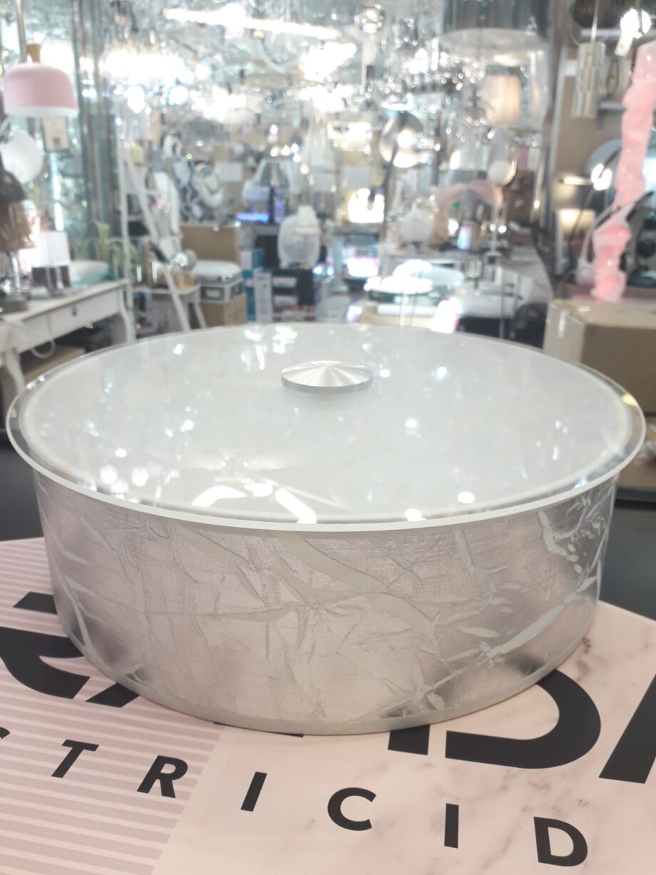 Plafón redondo de perfil Pan plata con tapa de cristal con 3 portalámparas E27