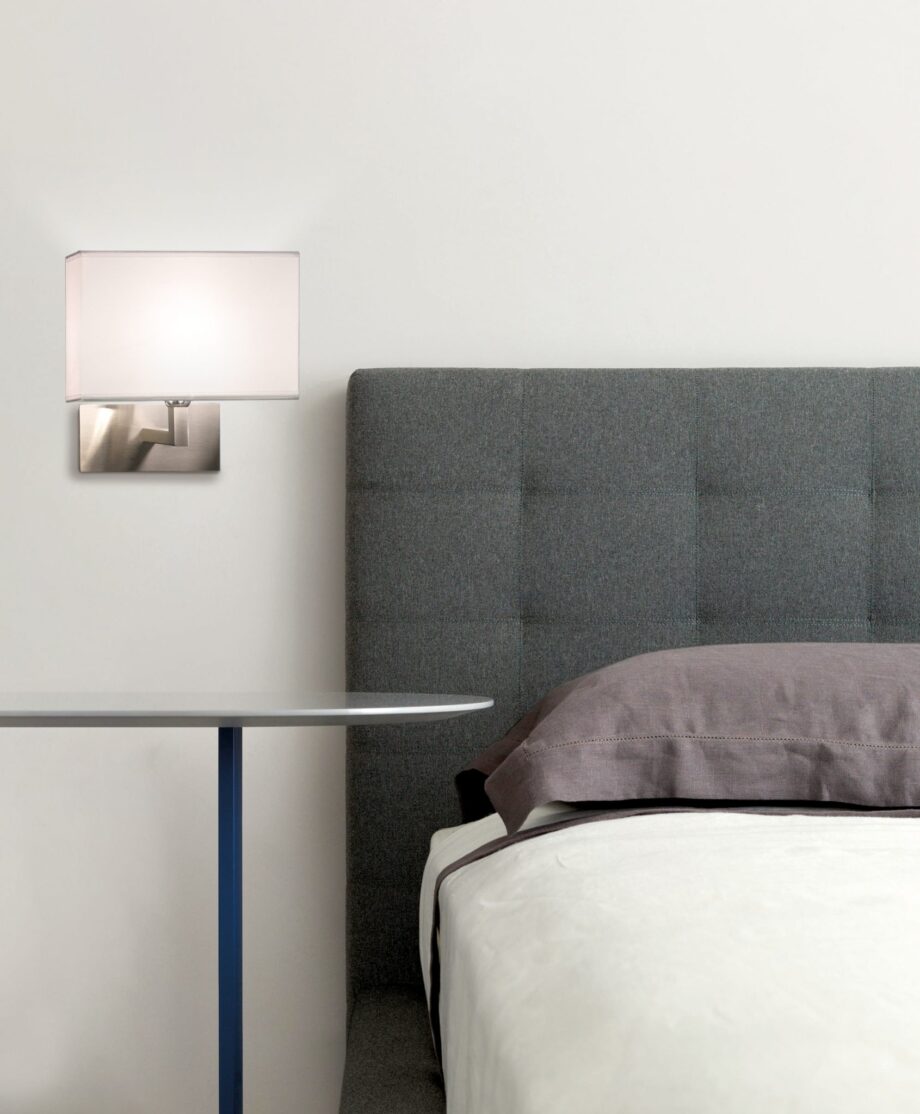 CARLO - Aplique pared níquel satinado, con pantalla rectangular con bombilla E27, A167801NMS Acb Iluminación. STOCK EN TIENDA
