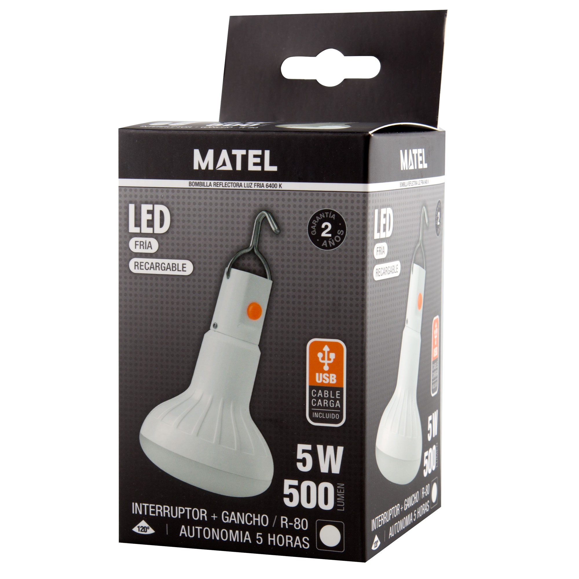 Bombilla Led recargable Usb 5w 23811 Matel Alfadyser 5 Horas