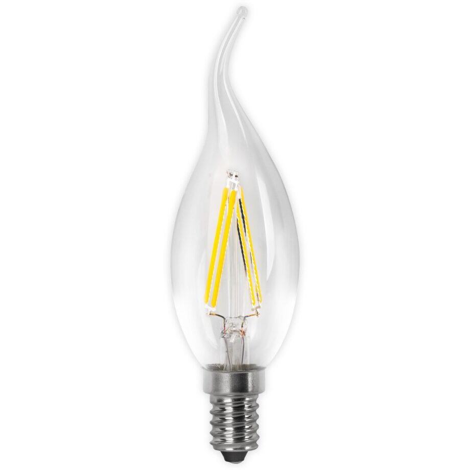 Bombilla 2W Led Cálida, vela transparente filamento flama lujo E14 con 200Lm en 2700k, 23551 Matel. STOCK DISPONIBLE EN TIENDA