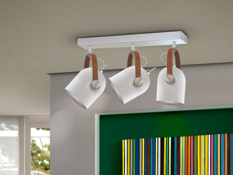 Plafón ADAME Schuller- 3 Luces en Blanco y Plata con bombillas E14 Led