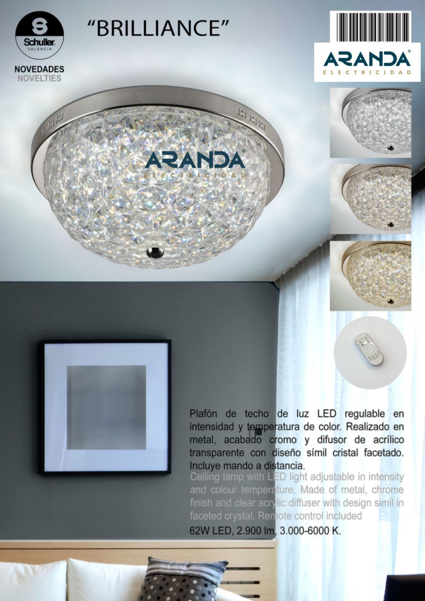 BRILLIANCE - Plafón diseño redondo cromo de 31w LED con mando