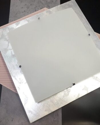 Plafón cuadrado decorado en Pan plata de cristal y con dos portalámparas E27