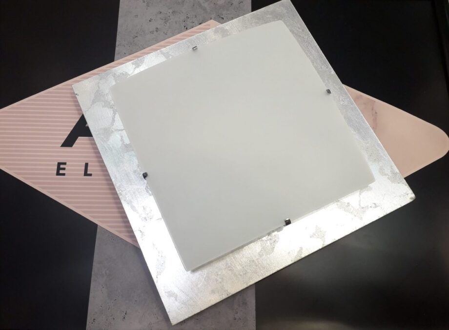 Plafón cuadrado decorado en Pan plata de cristal y con dos portalámparas E27