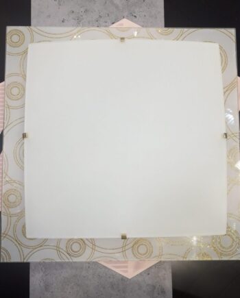 Plafón cuadrado de cristal blanco y decoración oro con dos portalámparas E27