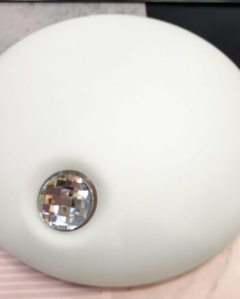Plafón redondo de cristal blanco mate con detalle cristal Swarovski con dos portalámparas E27