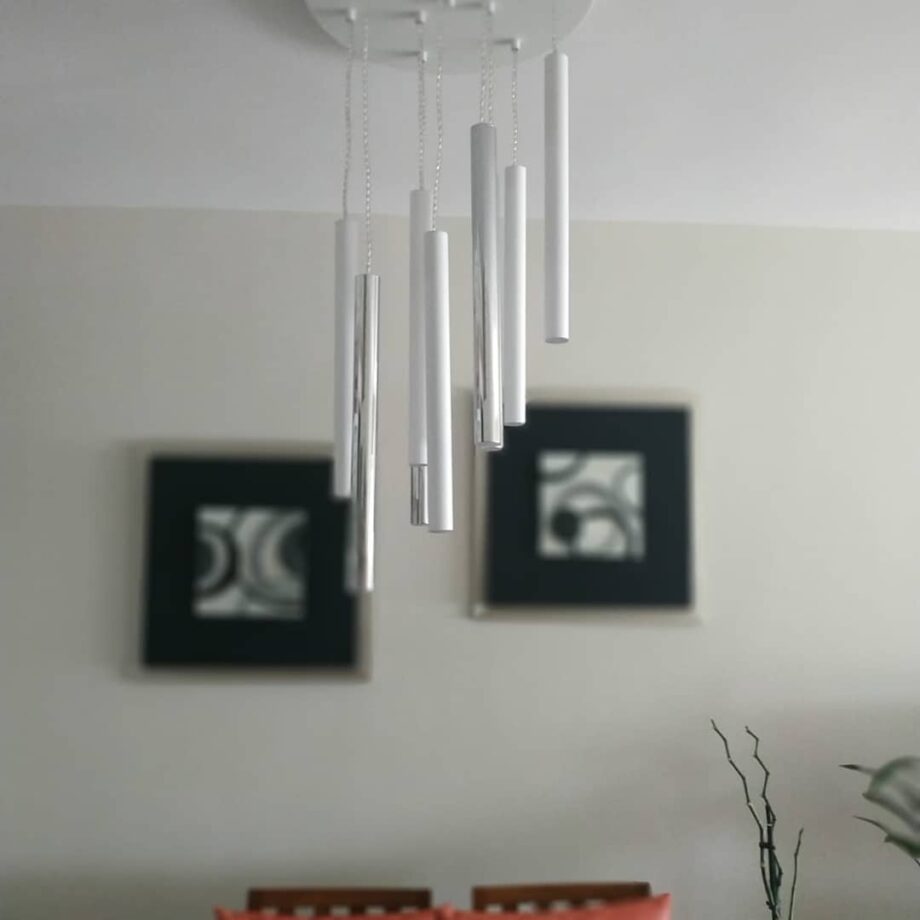 Lámpara VARAS de 9 colgantes blanco y cromo con 45W Led Schuller
