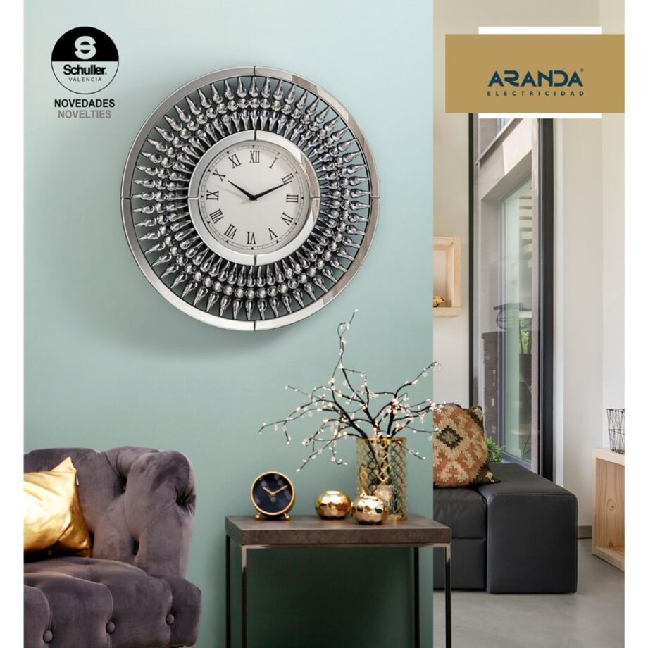 JULIA: Reloj de pared con marco de espejos, 680941 Schuller.  60cm diámetro. STOCK EN TIENDA