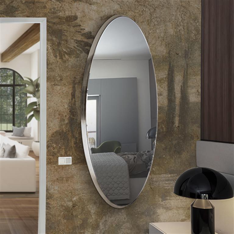 Espejo Oval biselado con marco en Pan de Plata para vestidor