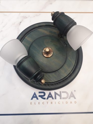 Base redonda focos y cristal madera 670 2 azul y bronce Irvalamp E14