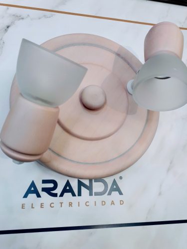 Base redonda focos y cristal madera 700:2 rosa Irvalamp E14