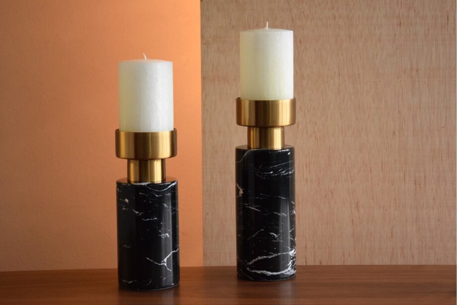 Candelabro en mármol y metal dorado grande Vp Interiorismo