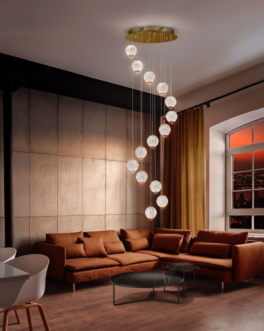 AUSTRAL - Lámpara de 14 esferas cristal tallado Led con base redonda Oro