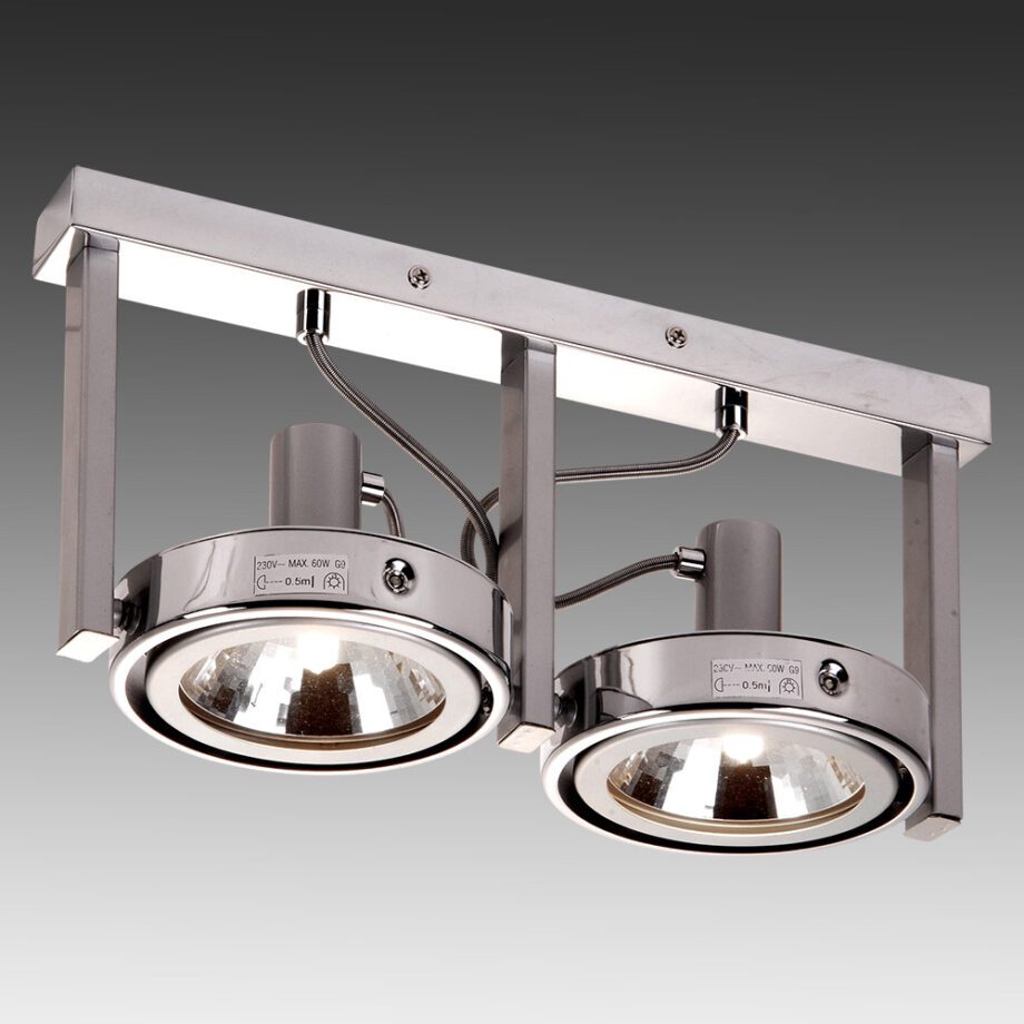 KURIANA: Plafón / regleta cromo con dos proyectores orientables para dos bombillas g9 símil QR111, 5645-2 Globo Lighting. STOCK DISPONIBLE EN TIENDA_