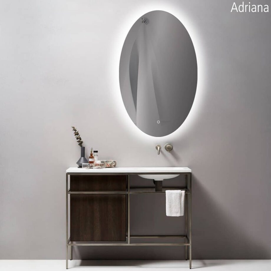 ADRIANA: Espejo baño oval retroiluminado con interruptor táctil, A940601LP Acb Iluminación 49w Led. Ip44, 110 x 67 cm.