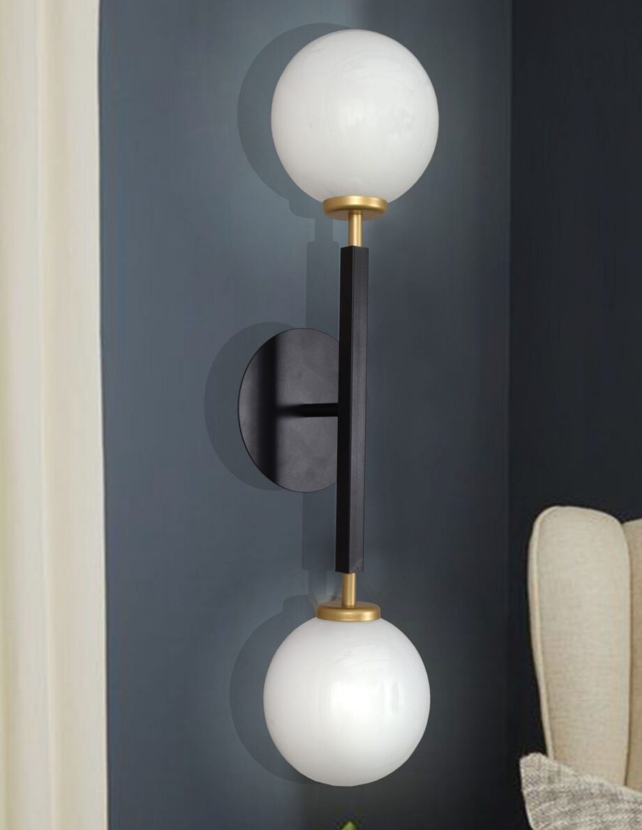 Aplique de pared geométrico negro y oro dos esferas Silvioss
