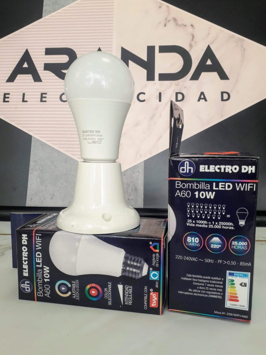 Bombilla 10w LED WIFI E27 compatible Alexa, Asistente de Google y Tuya Smart 81.209 Electro Dh. STOCK DISPONIBLE EN TIENDA