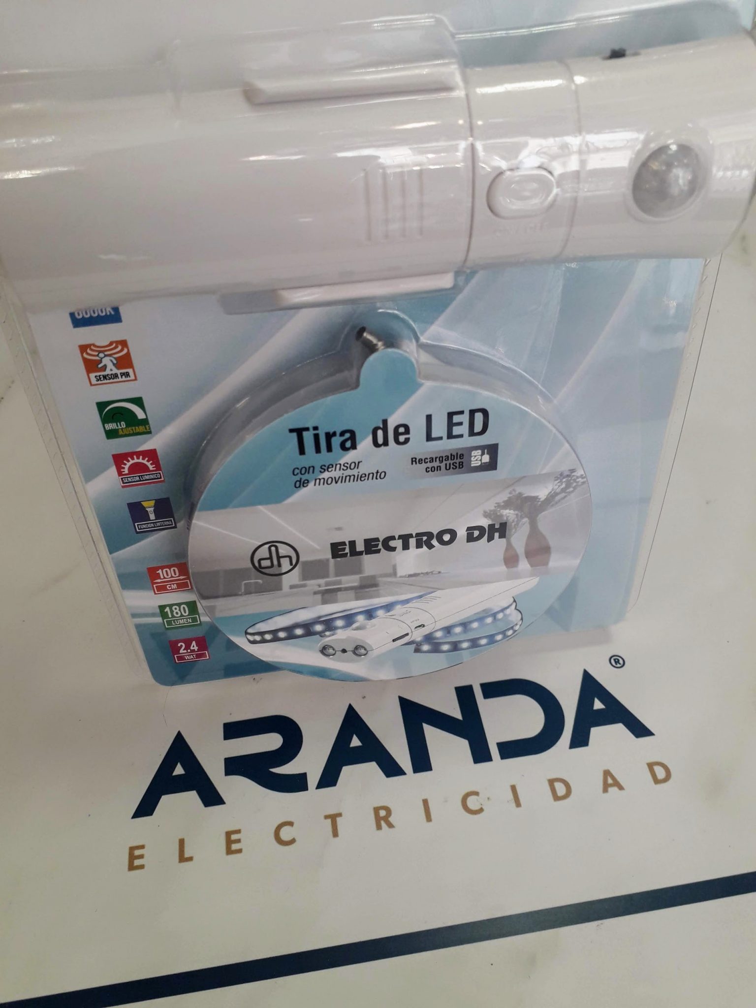 Tira Led luz blanca recargable 1m sensor movimiento 