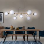 Lámpara ESFERAS oro mate con 9 tulipas opal blanco para bombillas Led E27