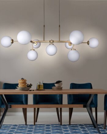 Lámpara ESFERAS oro mate con 9 tulipas opal blanco para bombillas Led E27