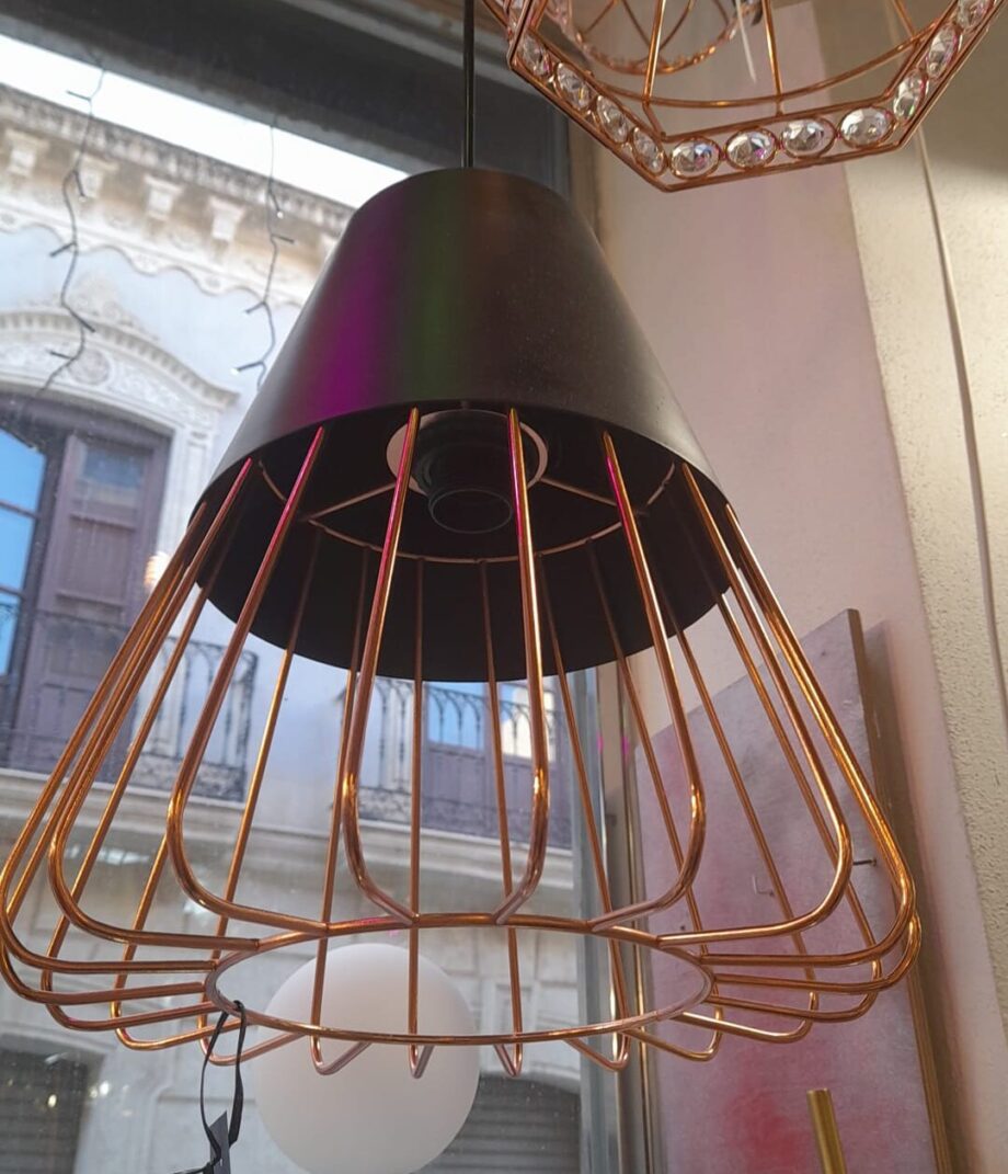 Lámpara varillas cobre con negro, para 1 bombilla E27, Il.lumino. STOCK DISPONIBLE EN TIENDA