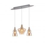 DANIELA: Lámpara base línea cromo con 3 colgantes de cristal ámbar, 1555/3PS  Stylo STOCK DISPONIBLE EN TIENDA