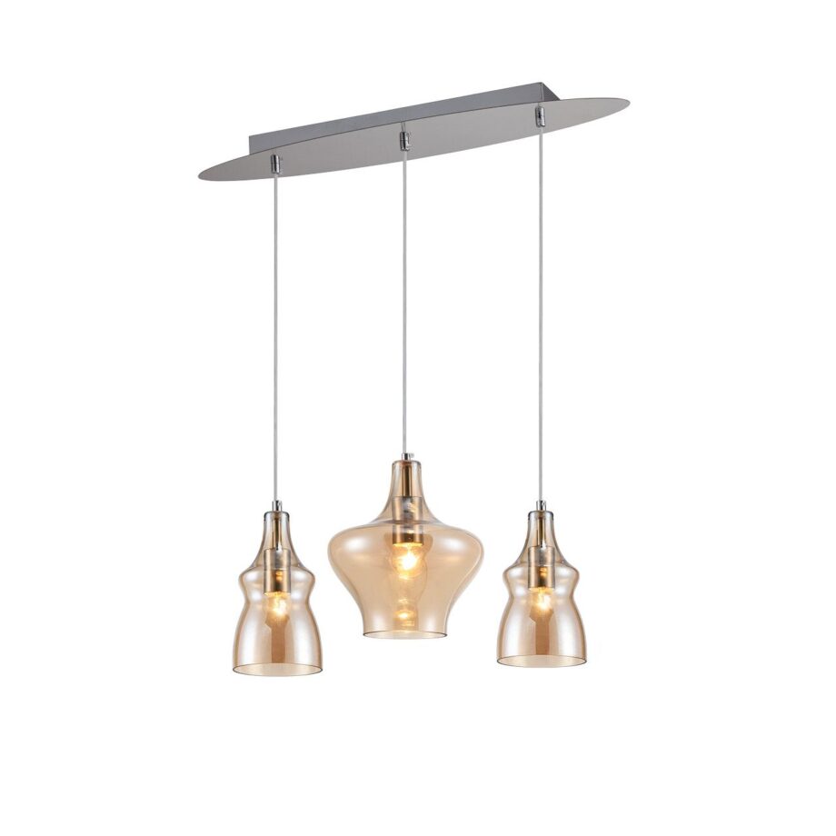 DANIELA: Lámpara base línea cromo con 3 colgantes de cristal ámbar, 1555/3PS  Stylo STOCK DISPONIBLE EN TIENDA