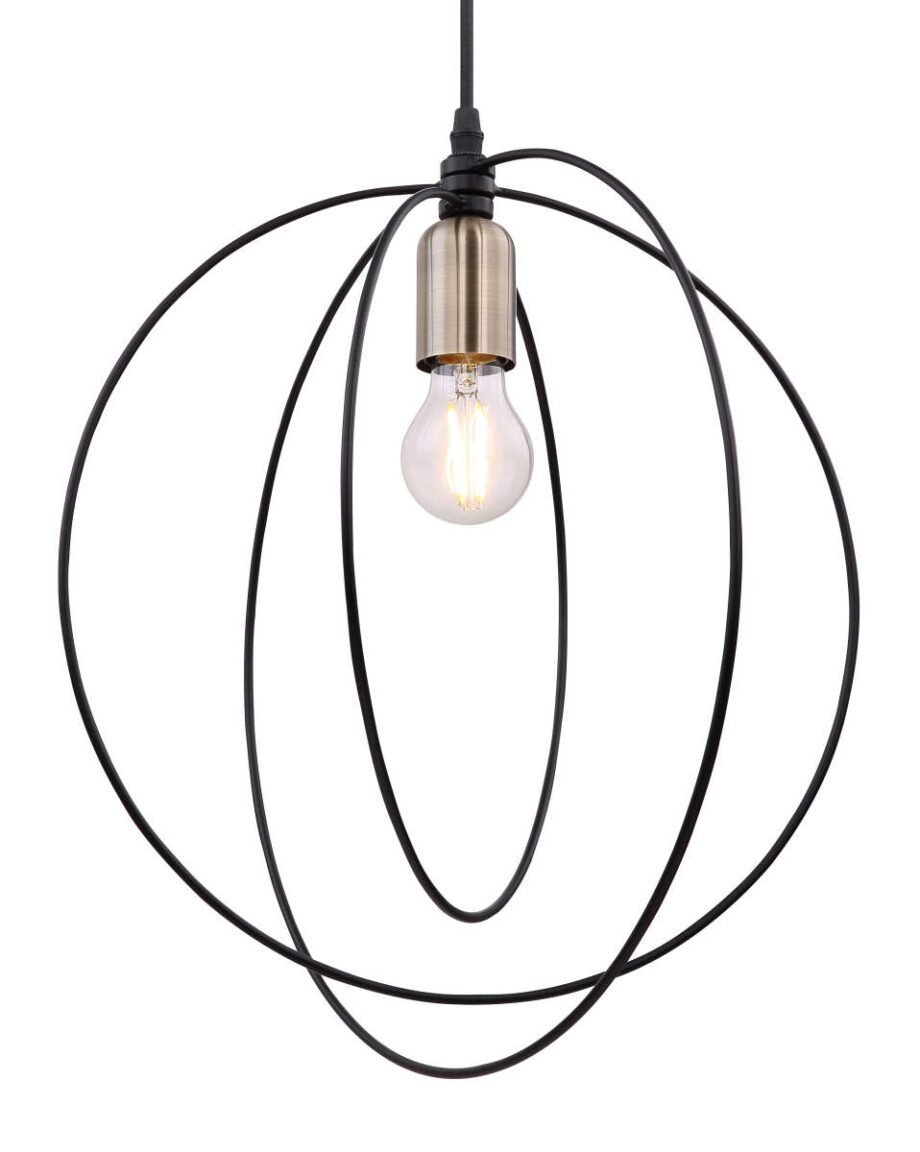 Colgante aros SARINI Negro y dorado E27 54003H Globo Lighting 42cm diámetro. STOCK DISPONIBLE EN TIENDA