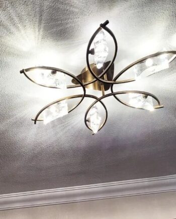 KROM: Plafón 6uces cuero y cristal tallado para bombillas g9,  0866 Mantra. STOCK DISPONIBLE EN TIENDA