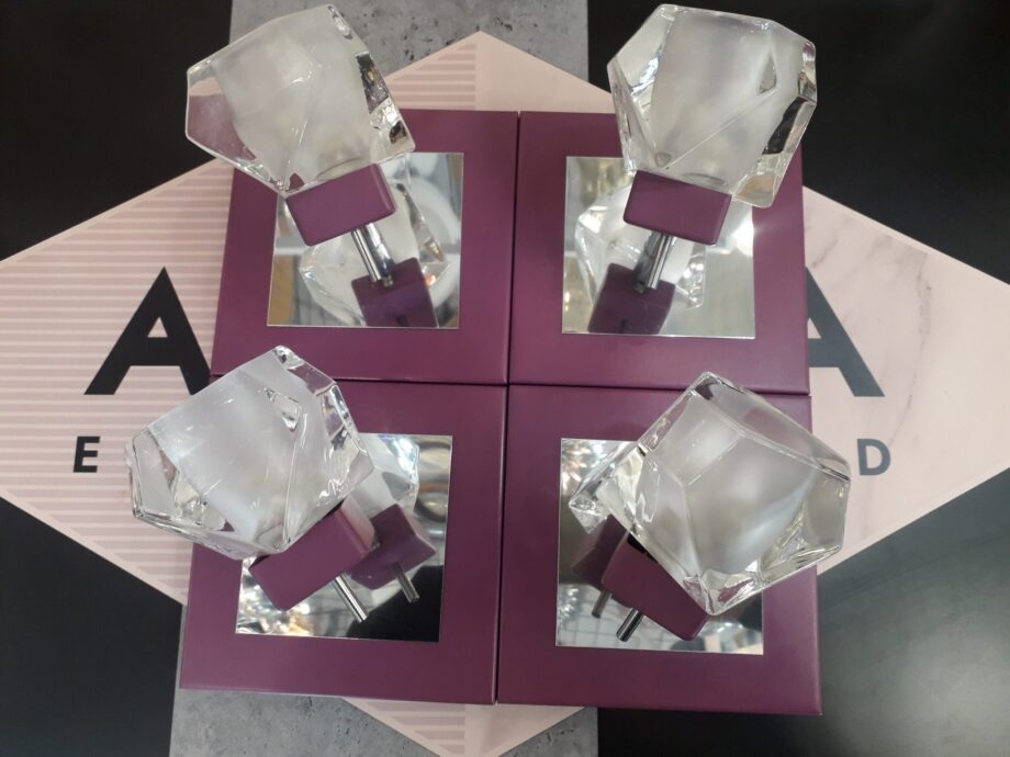 Base 4 Focos articulados con cristal g9 malva y cromo LUMSEVI . STOCK DISPONIBLE EN TIENDA