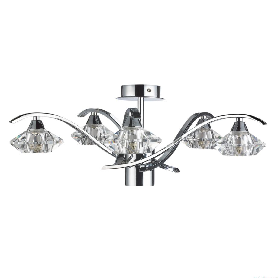 SOMOGY - Lámpara semiplafón cromo con tulipas de cristal con 5 Luces g9