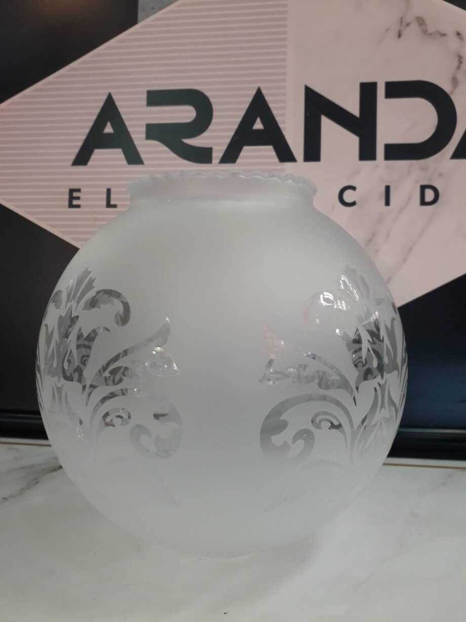 Tulipa de cristal para Lámpara - Bola abierta mate con serigrafia Escudo de 12cm