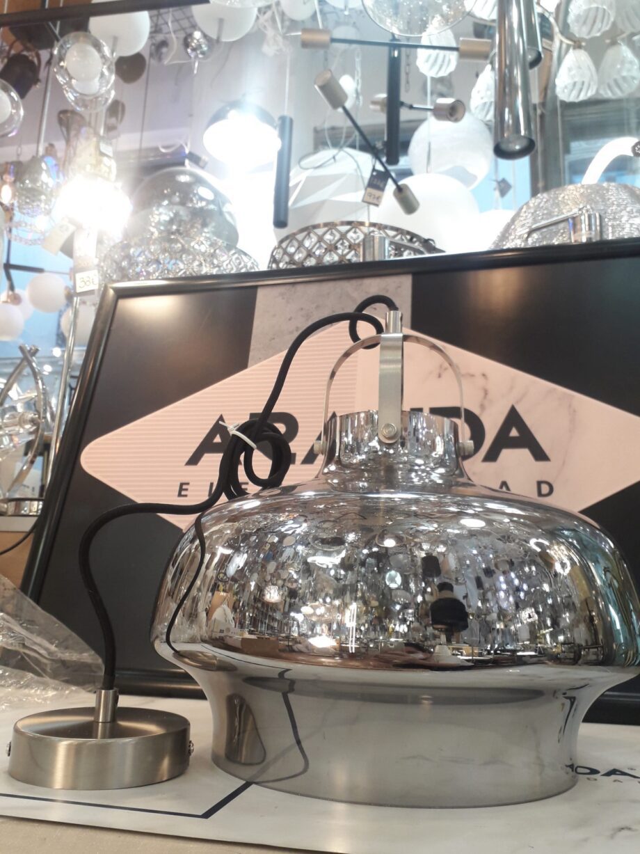 Colgante ELA níquel satinado y cristal Fumé 33cm E27 15312S Globo Lighting. STOCK EN TIENDA