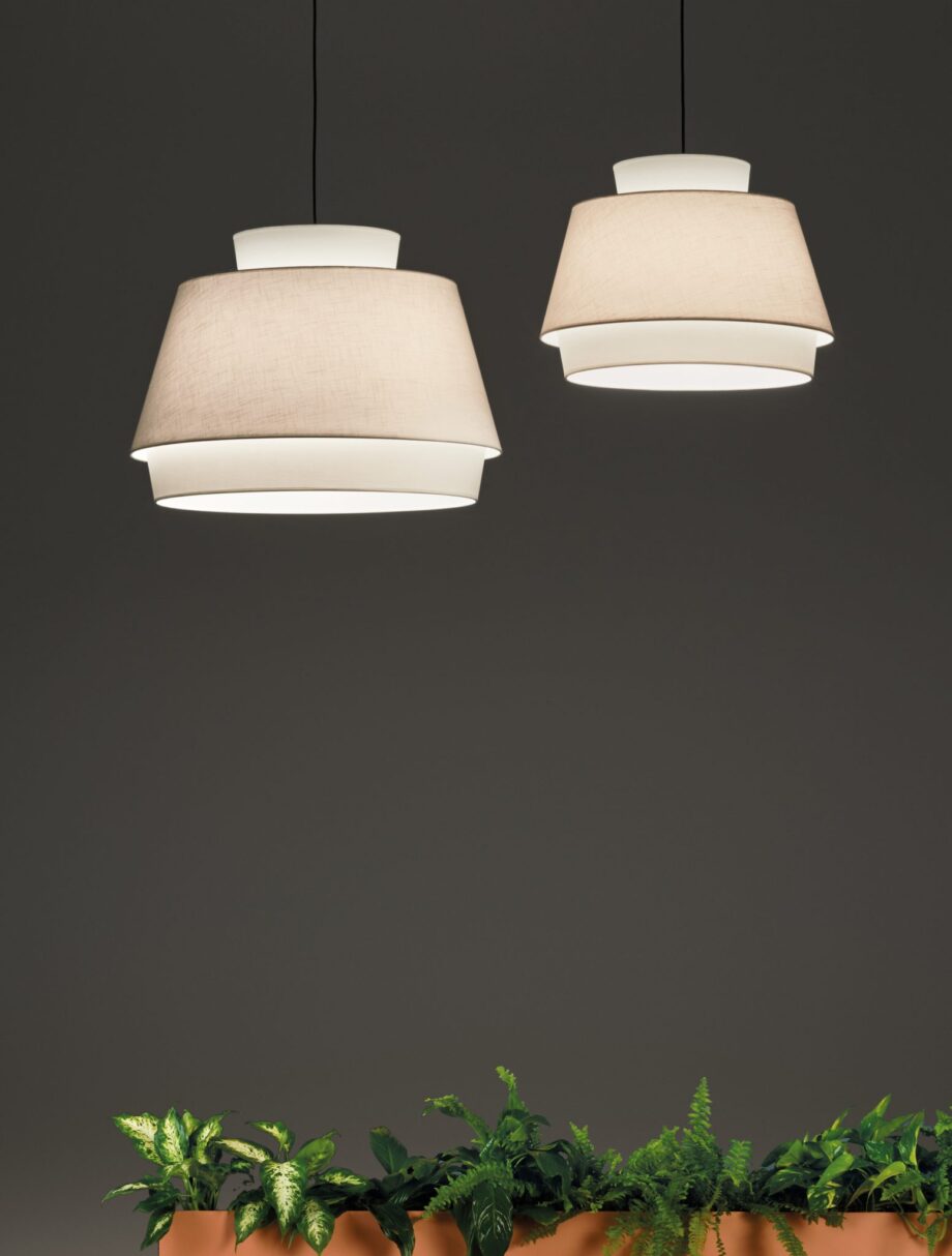 Colgante de pantalla ASPEN lino beige y blanco 60cm con cable negro ACB Iluminación