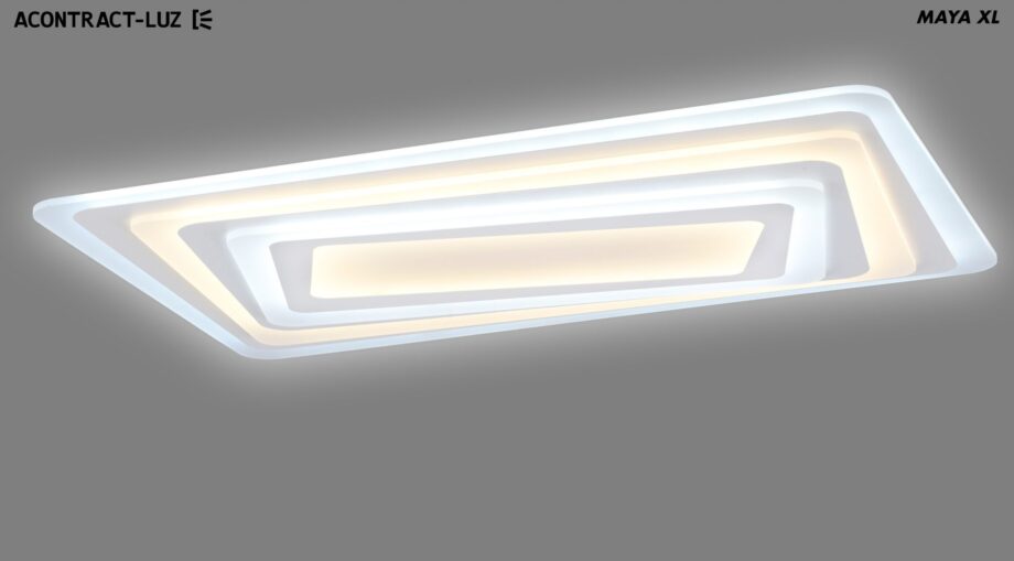 MAYA XL: Plafón rectangular con 204w Led, con mando a distancia dimable, Acontract-Luz. 90 x 60 cm