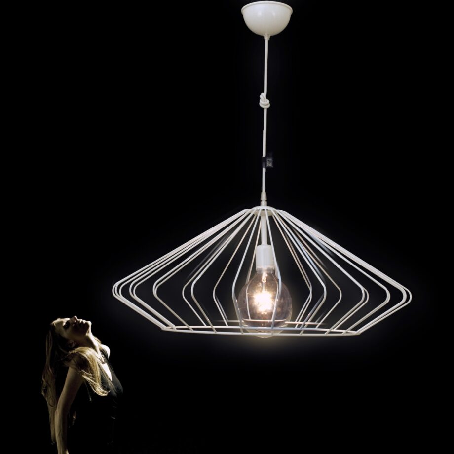DIAMOND BLANCO - Colgante geométrico acero lacado blanco, 86cm para bombilla E27 , 1006 FOKOBU.