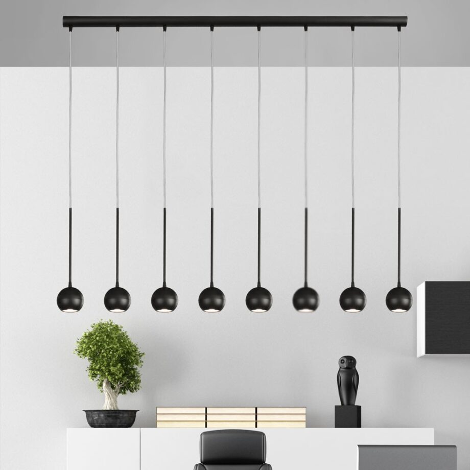 Regleta de techo ESFERA negra de 8 luces para bombillas gu10 Led, JM Iluminación. Base 130cm. STOCK DISPONIBLE EN TIENDA