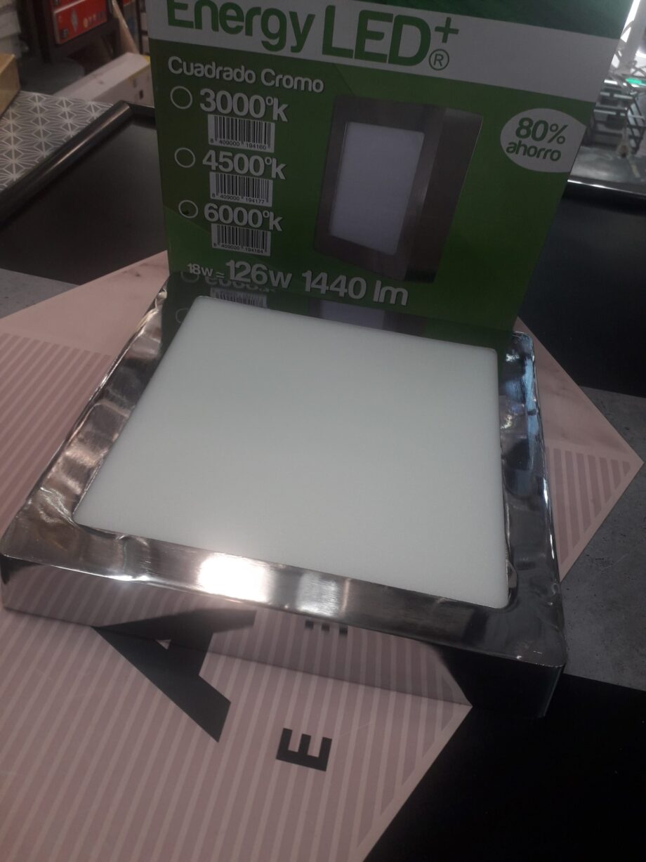 Plafón superficie cuadrado CROMO 18W 6k Downlight Led+.  22,5cm. STOCK DISPONIBLE EN TIENDA