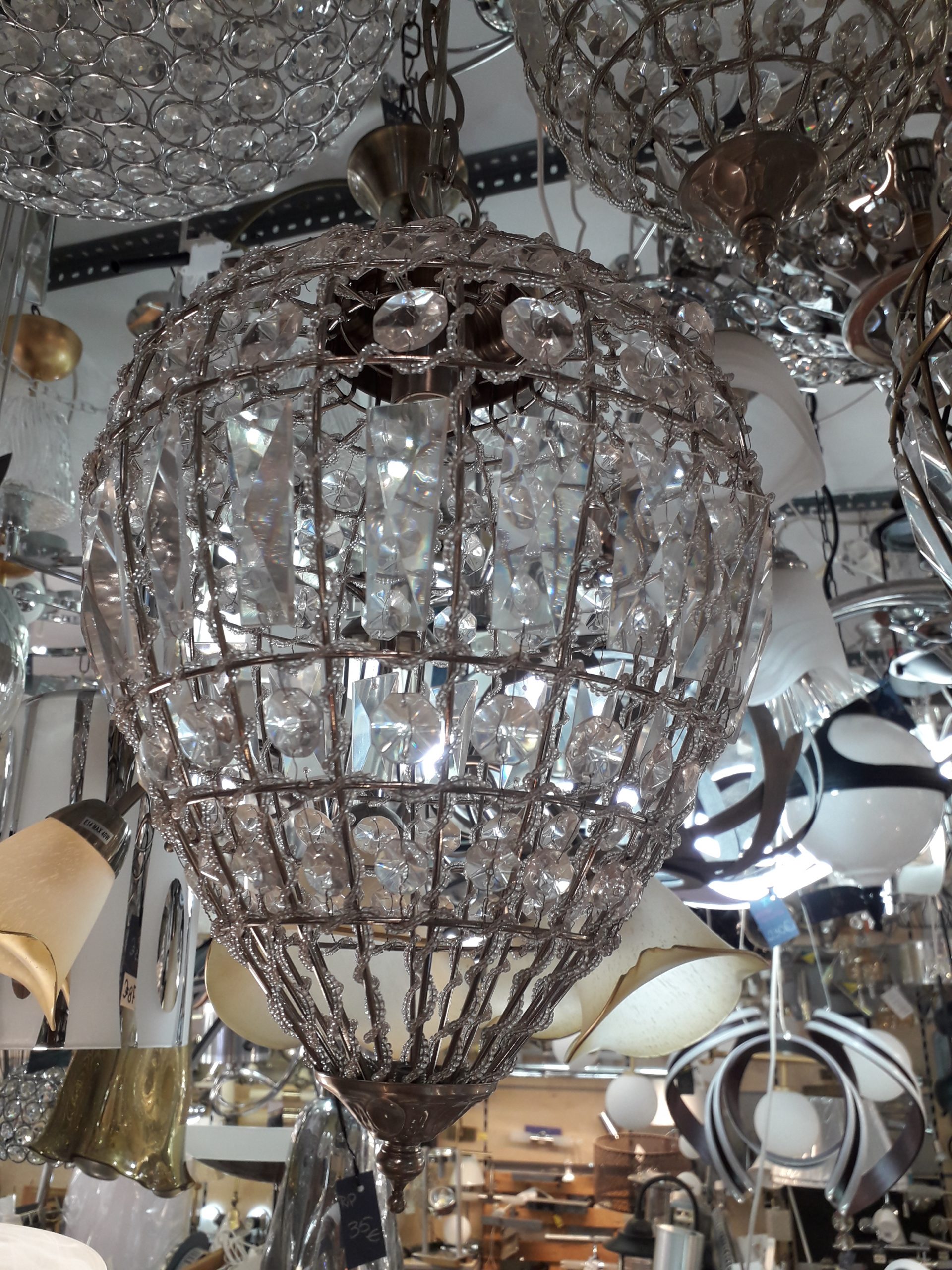 Colgante piña níquel satinado y cristal grande, JOSECER. STOCK DISPONIBLE EN TIENDA