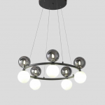 SHADOW: Lámpara redonda de 70cm diámetro, con 10 esferas cristal opal y fumé para bombillas Led g9. 9558 Anperbar. Múltiples composiciones de color de lámpara y de tulipas