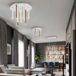 VARAS - Plafón redondo de 9 luces blanco y oro con 45W Led